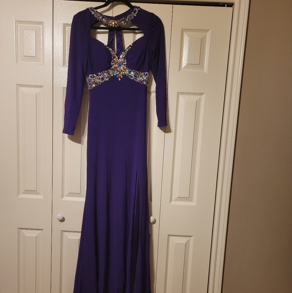 Beautiful Purple Gown with Rhinestones